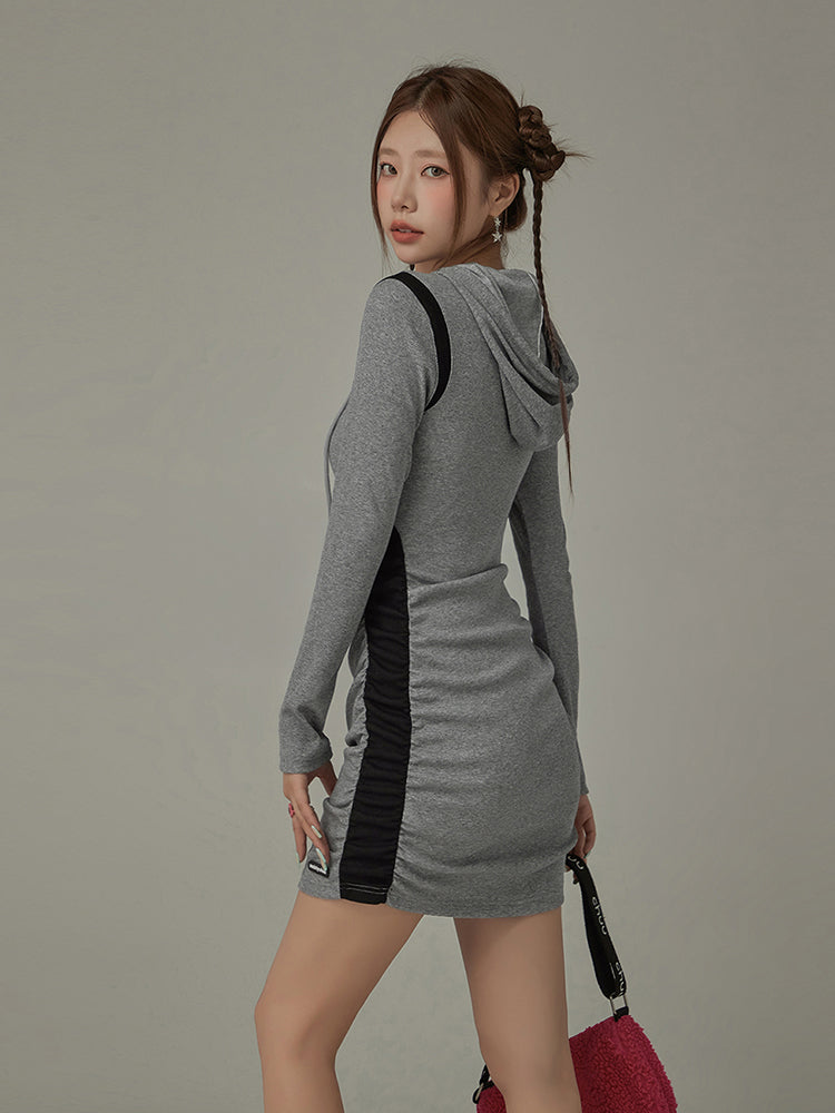 CHUU Cherry Hooded Side Lines Mini Dress