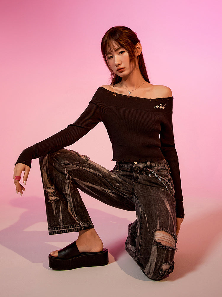 CHUU Tie-Dye Ripped Bootcut Jeans