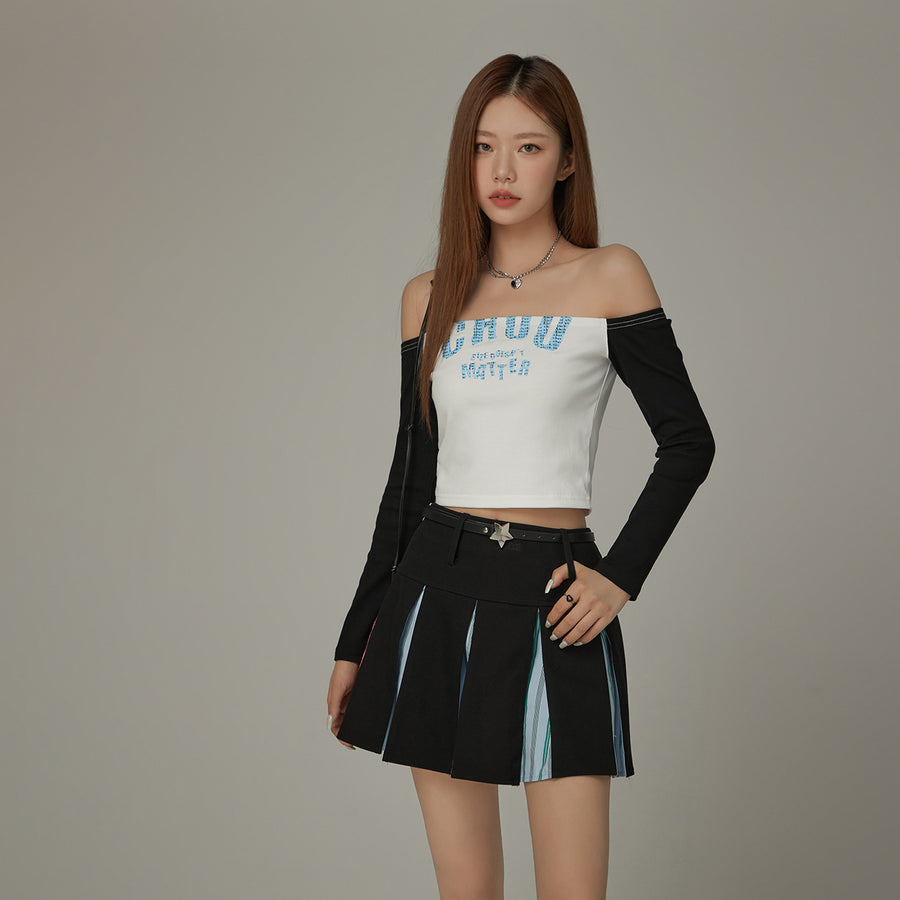 CHUU Logo Off The Shoulder Color T-Shirt