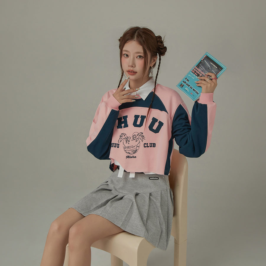 CHUU Cropped Logo Color Loosefit Sweatshirt