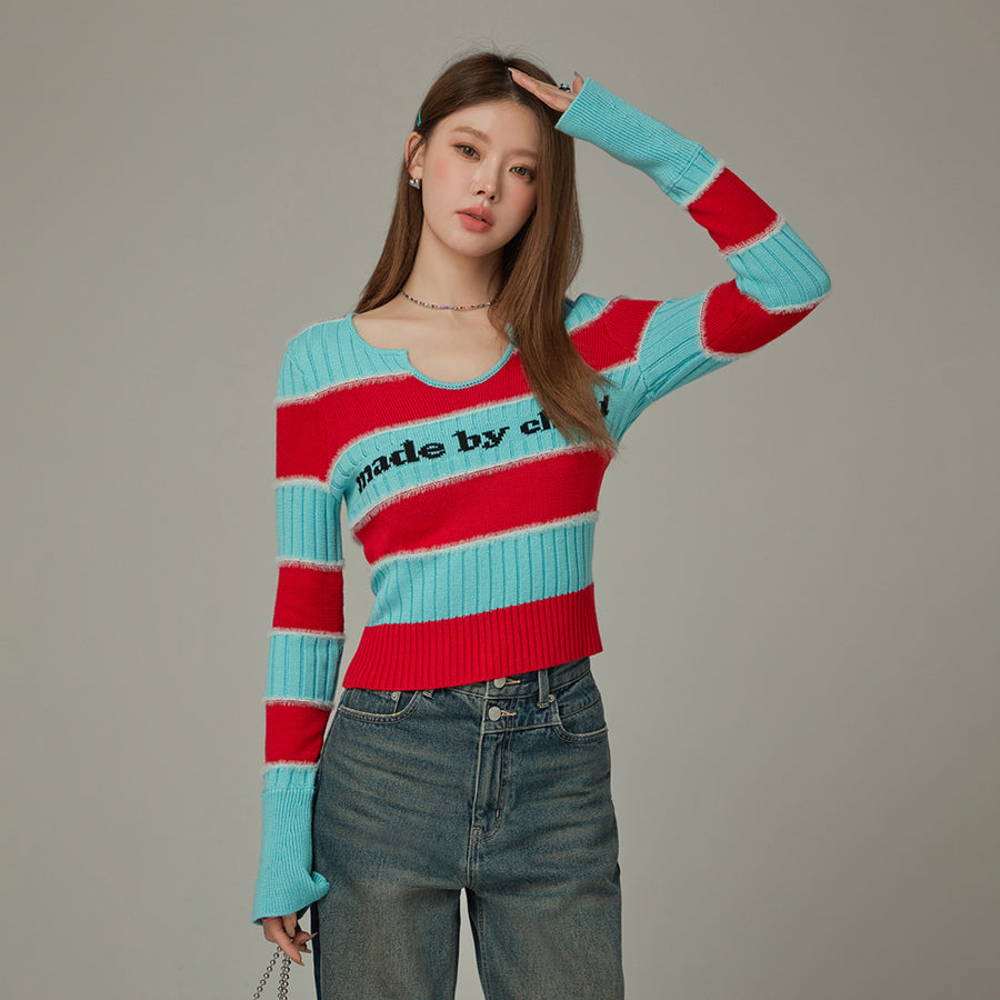 CHUU Logo Color Stripe Knit Sweater