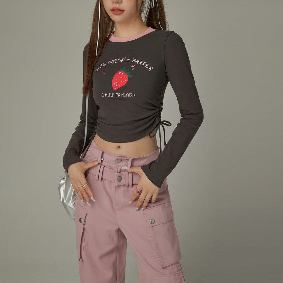 CHUU Logo Character Shirring String T-Shirt