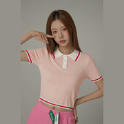 Chuu Babe Color Polo Neck Crop Knit Top