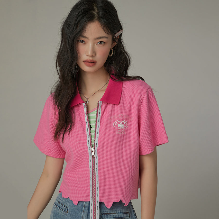 CHUU Color Matching Collar Zip-Up Top