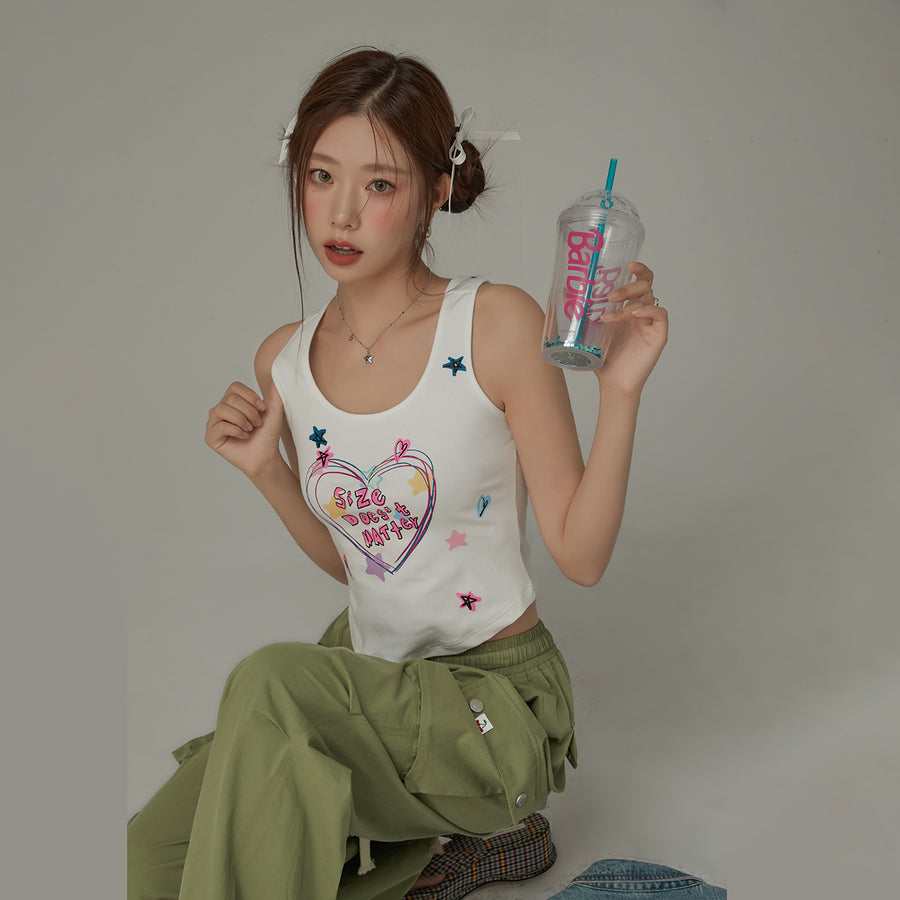 CHUU Size Doesnt Matter Color Heart Sleeveless T-Shirt