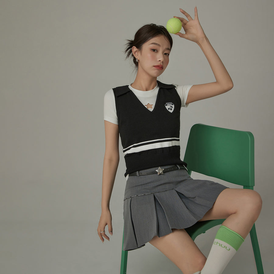 CHUU Knit Colorblock Open Collar Sleeveless Vest