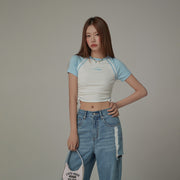 Chuu Cherry String Colorblocked Short Sleeve T-Shirt