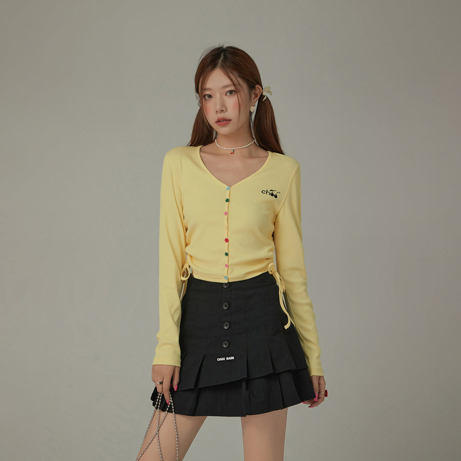 CHUU V- Neck Rainbow Button Logo Tie Up Top