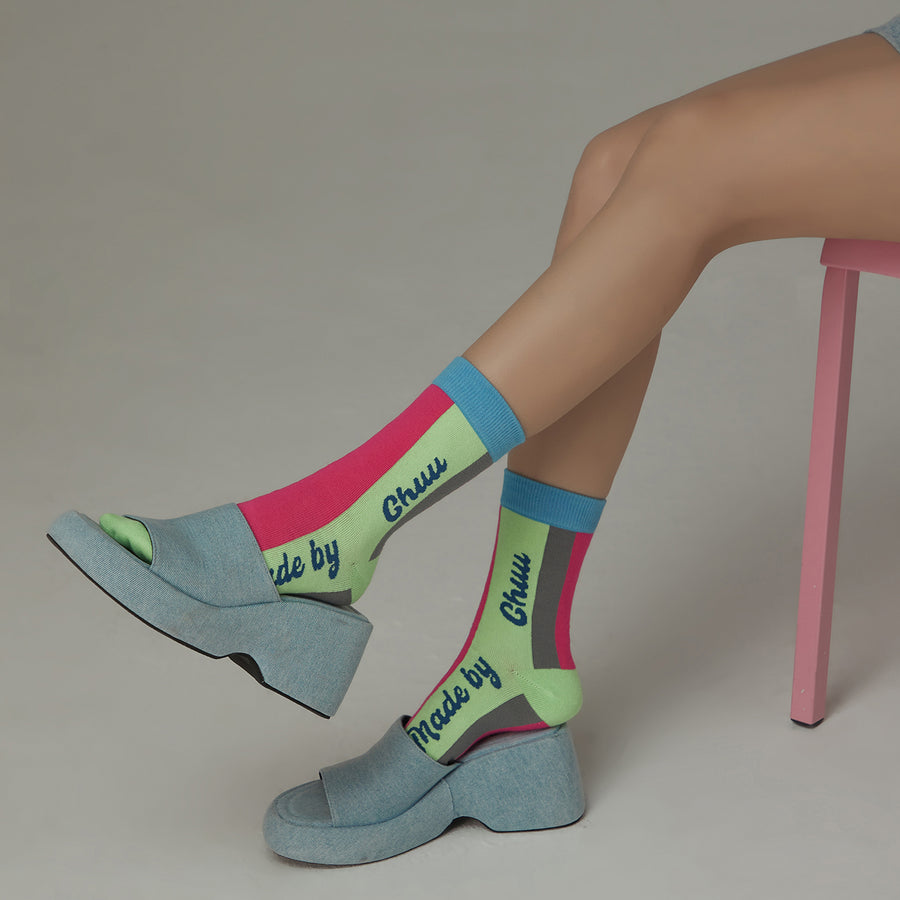 CHUU Trendy Contrasting Colors?Made By Chuu Letter High Socks