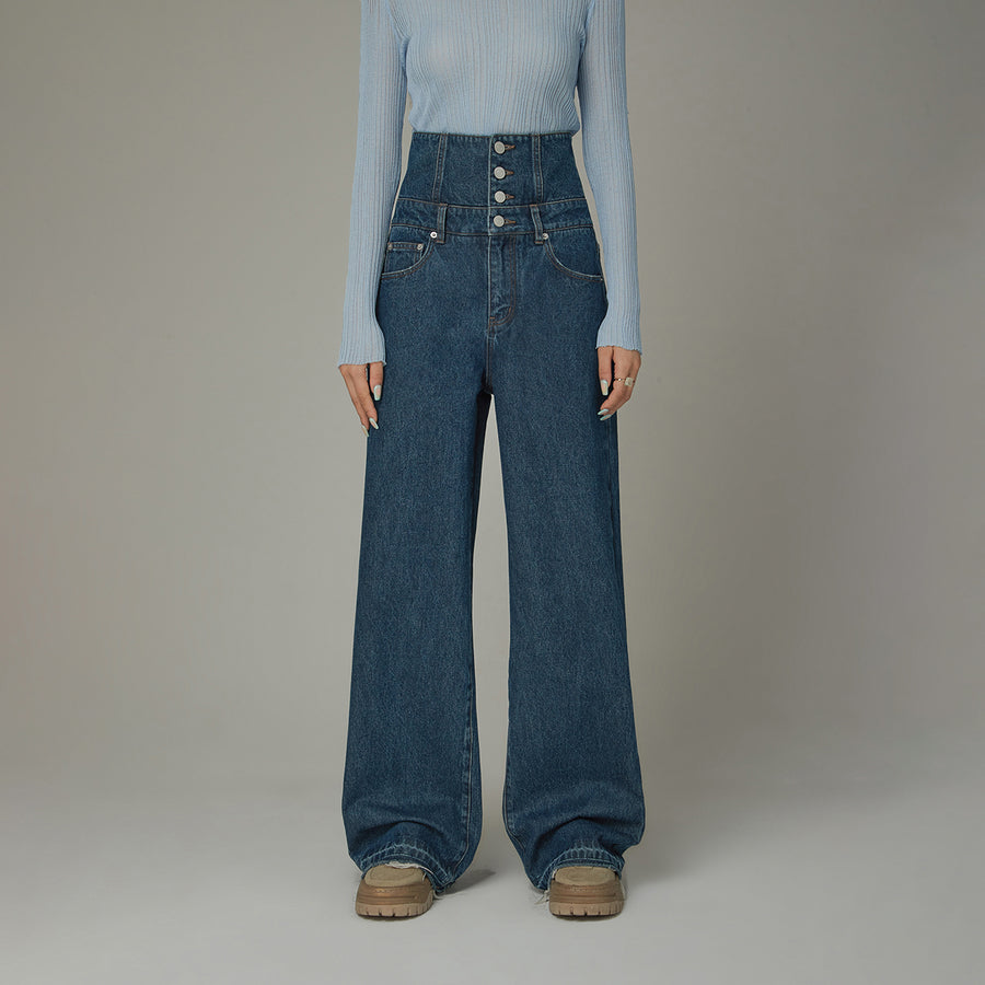 CHUU High Waisted Button Wide Denim Jeans