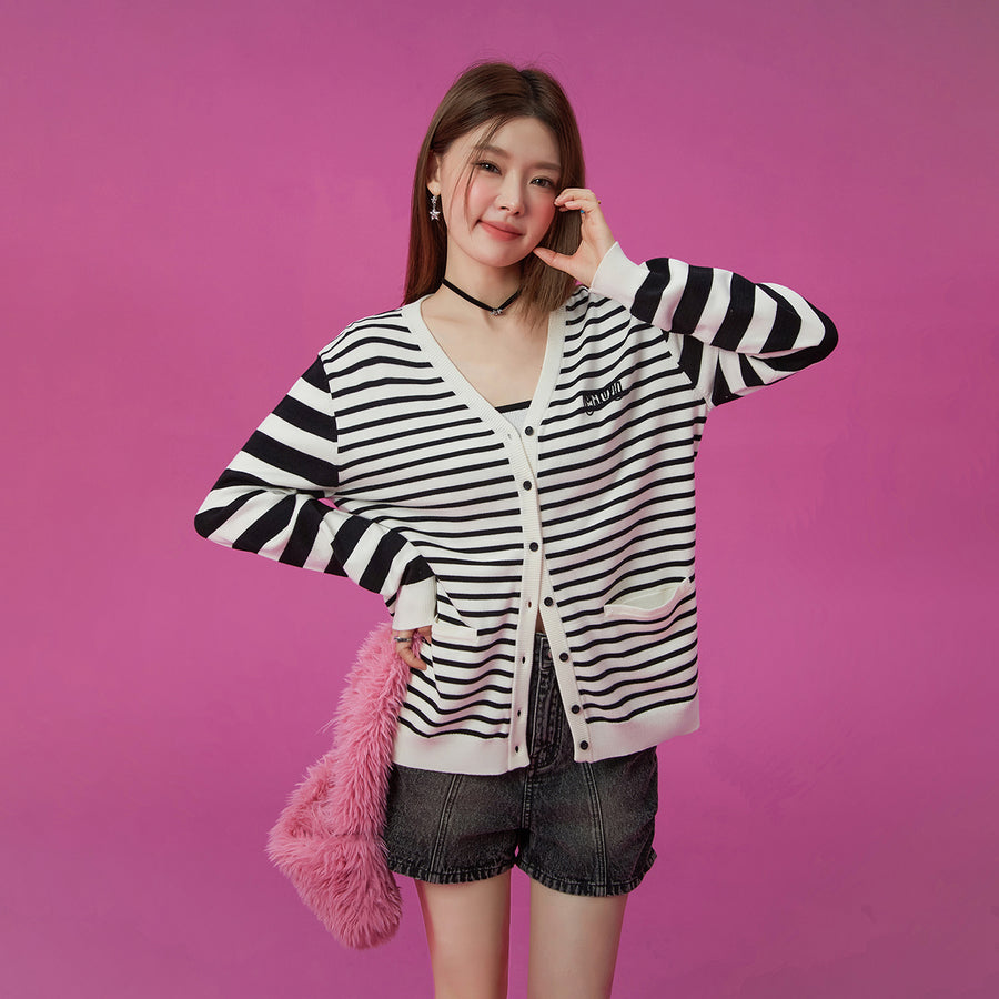 CHUU Striped Loose Fit Cardigan