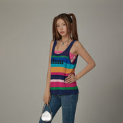 Logo Rainbow Knit Sleeveless U-Neck Top