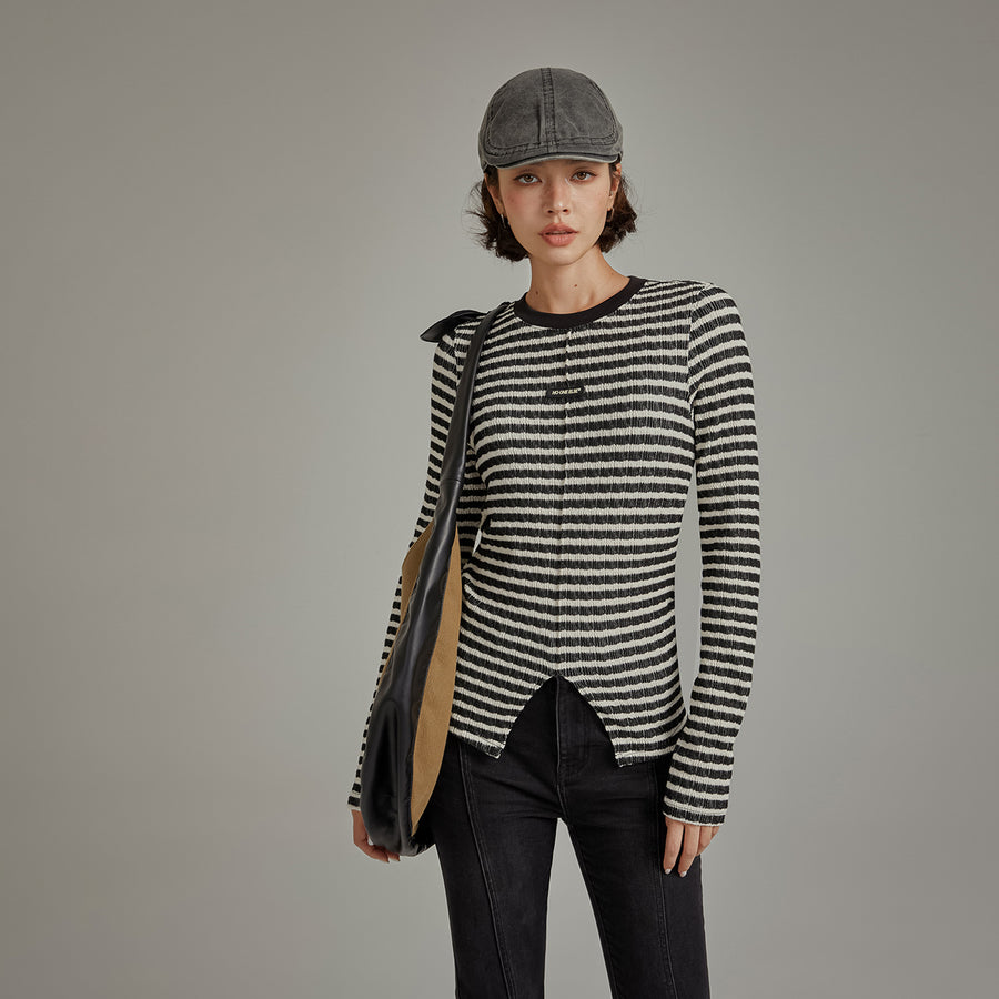 CHUU Slit Slim Stripe T-Shirt