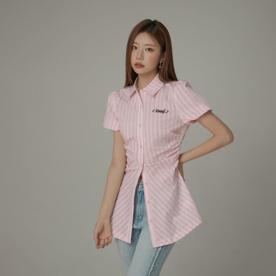 CHUU Puffy Short Sleeve Stripe Shirt