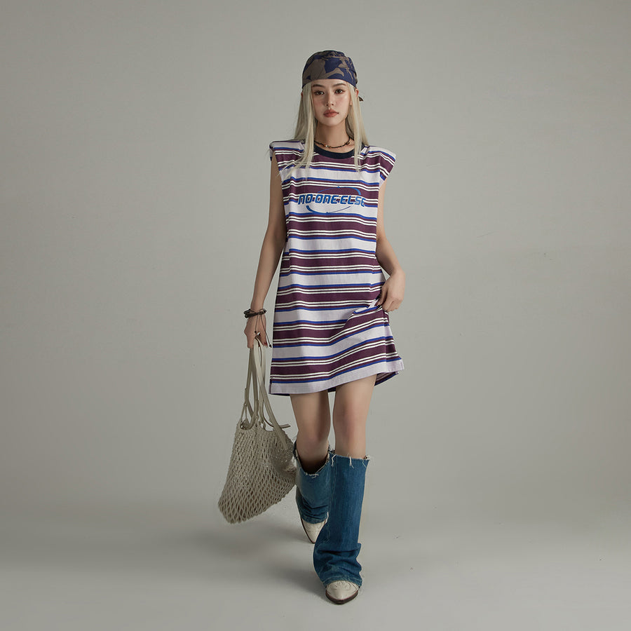 CHUU Striped Noe Center Logo Sleeveless T-Shirt Dress