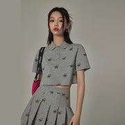 Chuu Star Pattern Button Up Collar Cropped T-Shirt