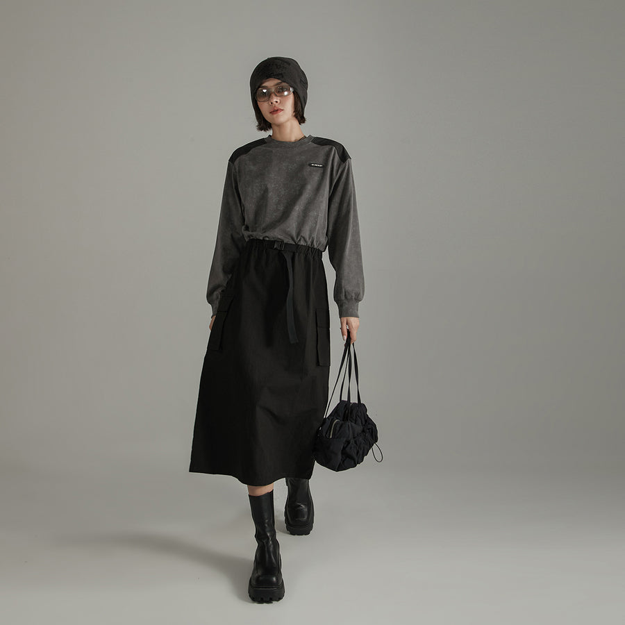 CHUU Contrast Pocket Long Dress