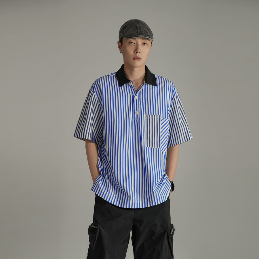 CHUU Daily Two Toned Ribbed Stripe Shirt