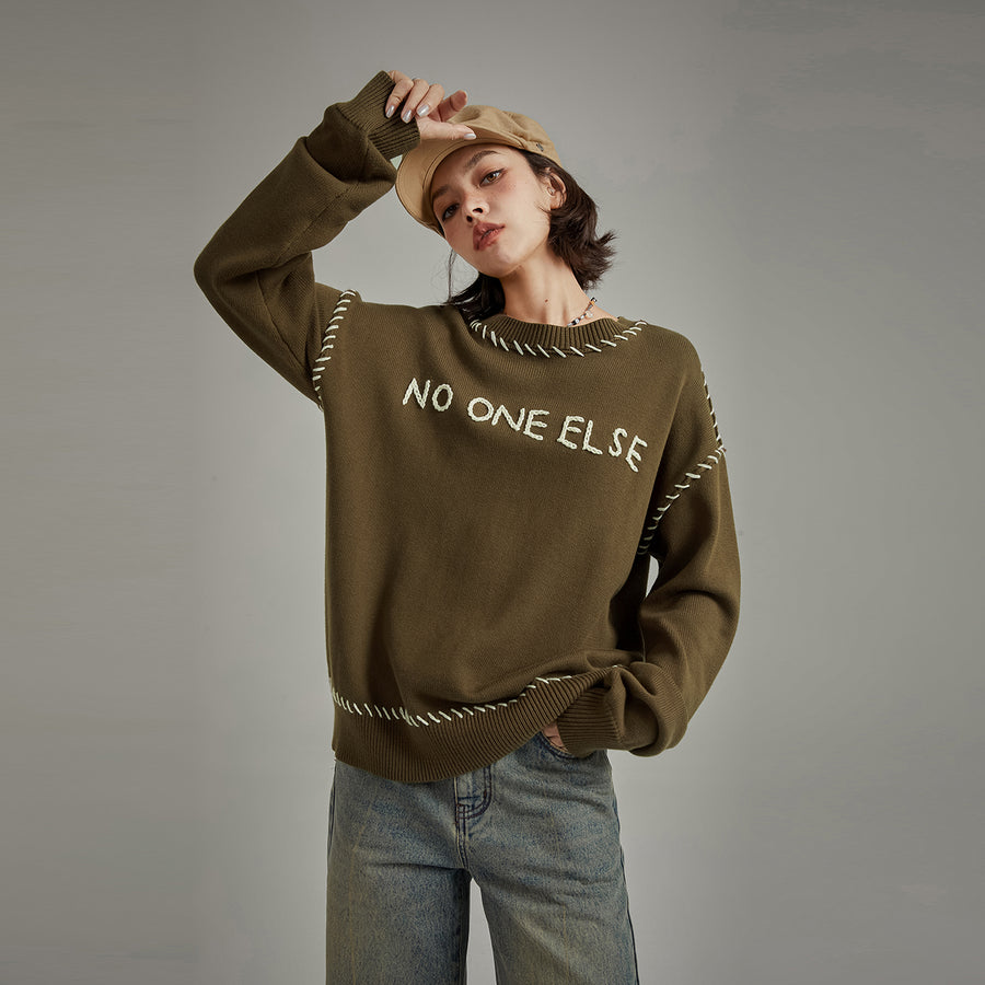 CHUU Logo Boxy Stitch Knit Sweater