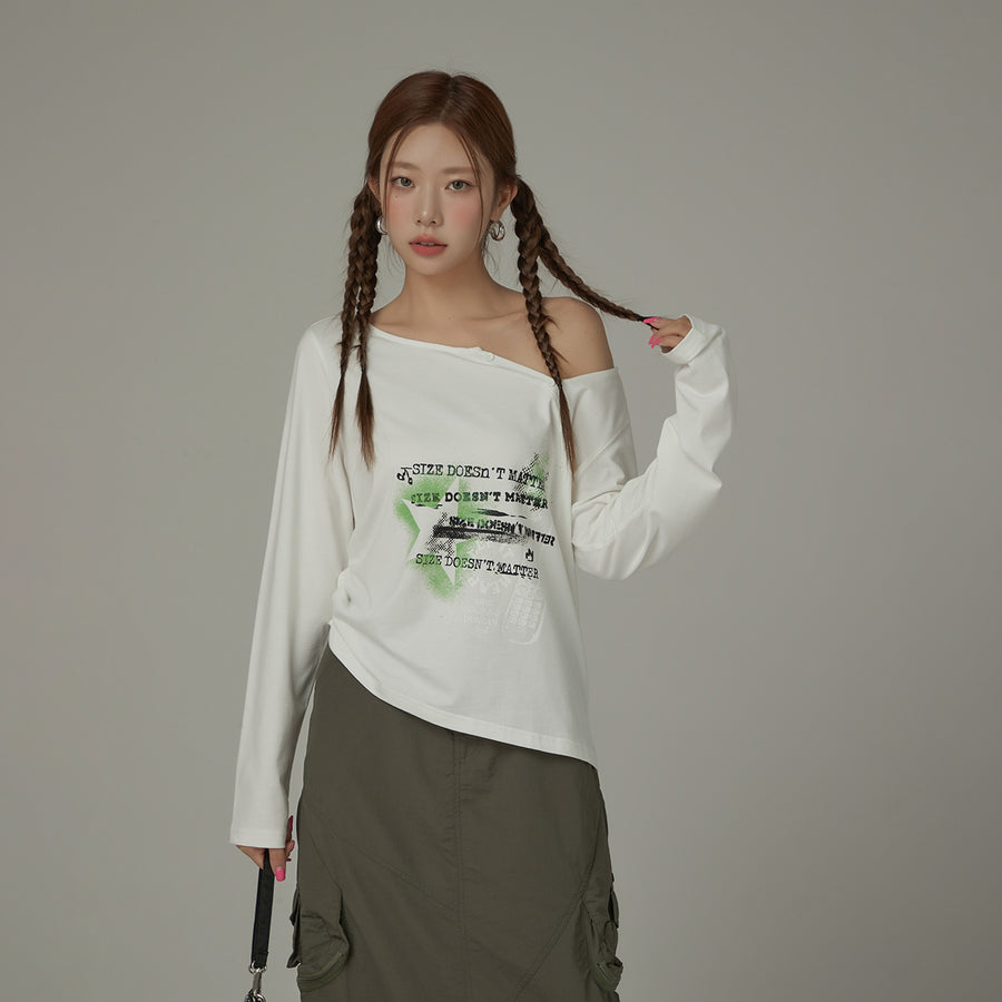 CHUU Size Doesn¡¯T Matter Buttoned Off-Shoulder Top