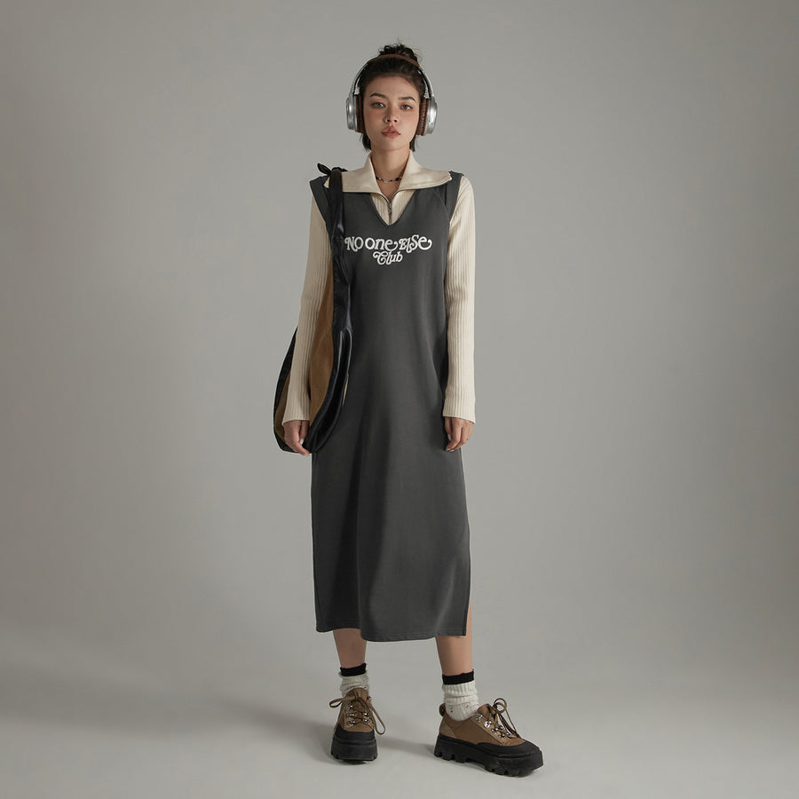 CHUU Logo Letter Embroidered Sleeveless Long Dress