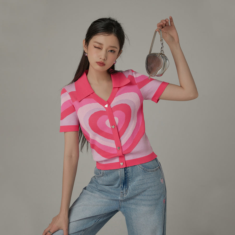 CHUU Color Matching Heart Pattern Knit Sweater