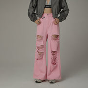 Distressed Wide Color Loosefit Denim Pants