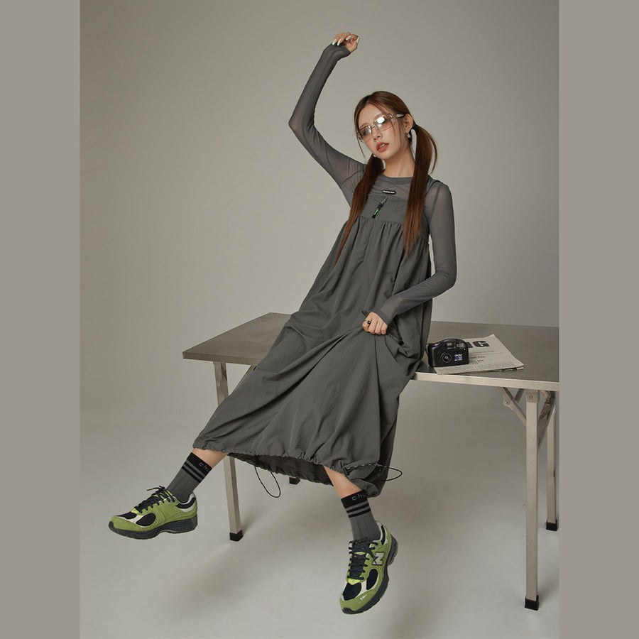 CHUU Drawstring Hem Long Babydoll Dress