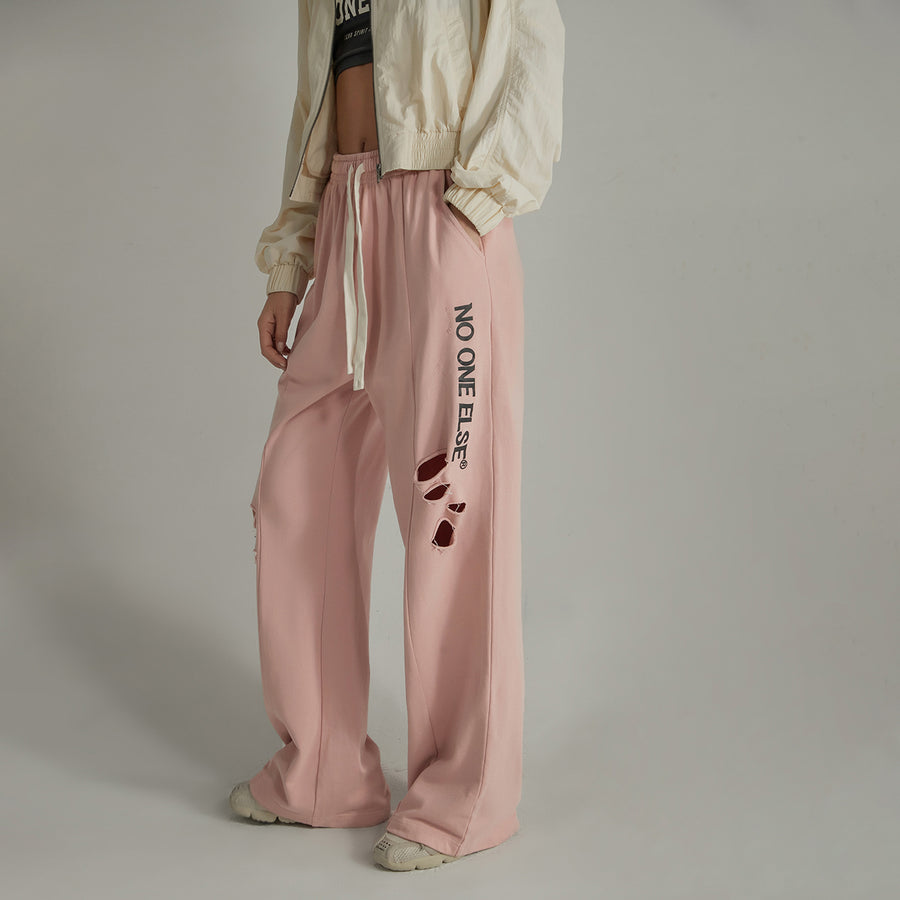 CHUU Banded Wide Leg Distressed Slit Pants