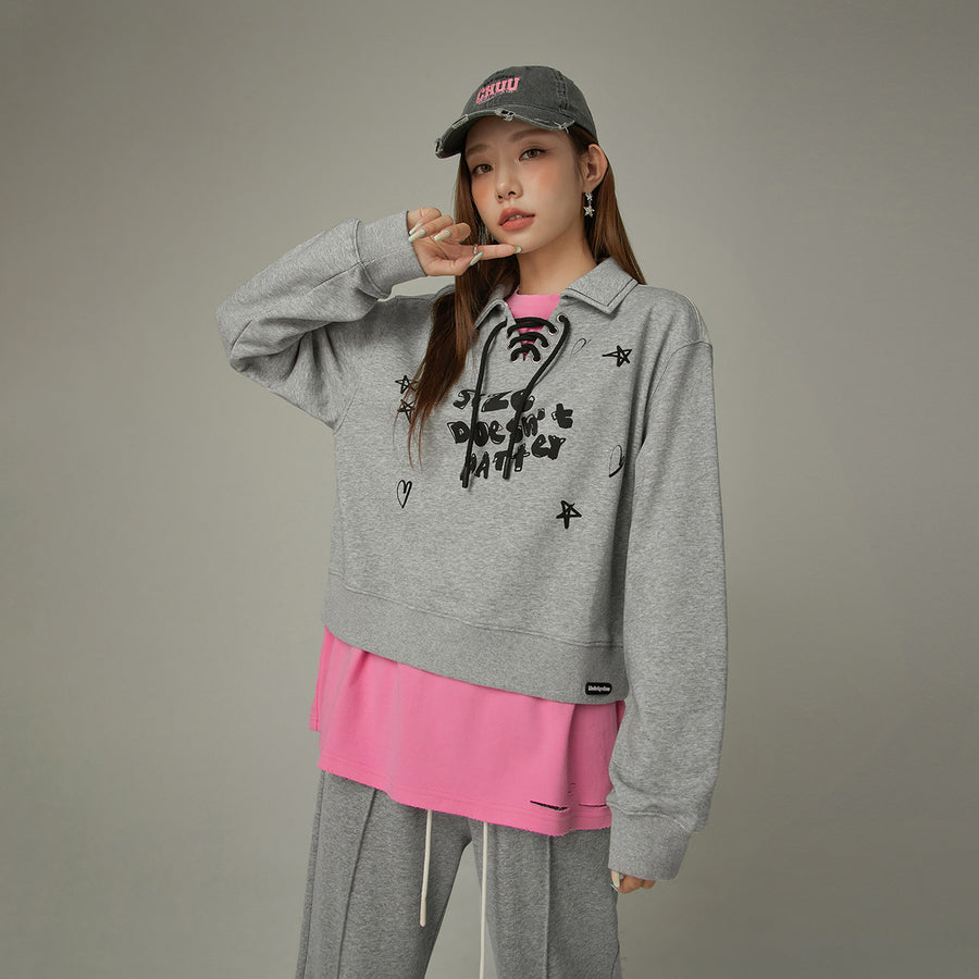 CHUU Size Doesnt Matter Lace Up Sweatshirt