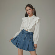 Ruffle Cropped Drawstring Shirt