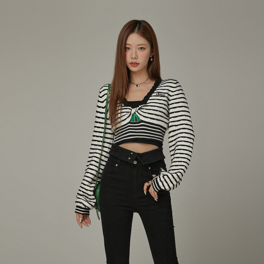 CHUU Twist Stripe Knit Crop Top