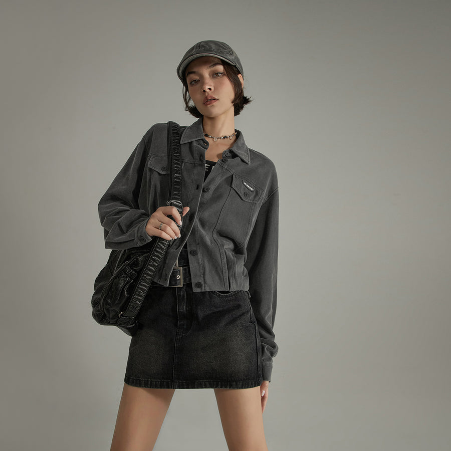 CHUU Charcoal Cropped Shacket