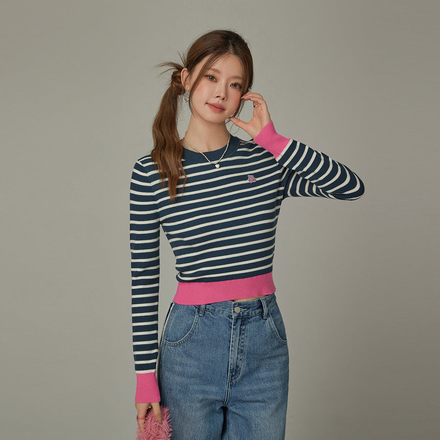 CHUU Color Lined Cropped Knit Top