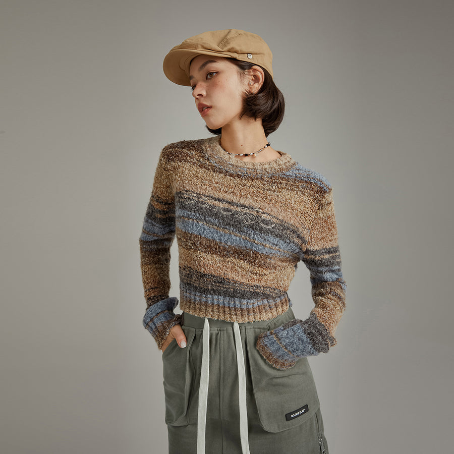 CHUU Striped Crop Knit Sweater