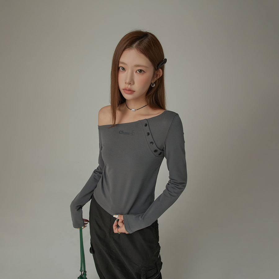 CHUU Logo One Shoulder Unbalanced T-Shirt