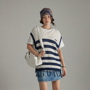 V Neck Color Contrast Stripe Knit Sweater Vest