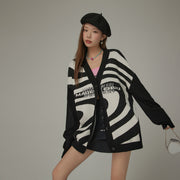 Color Matching Pattern Loose Fit Cardigan