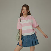 Color Stripe Color Side Drawstring Top