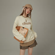 Color Logo Stitch Loose Fit Sweatshirt