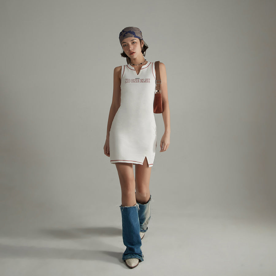 CHUU Stitch Logo Sleeveless Mini Dress