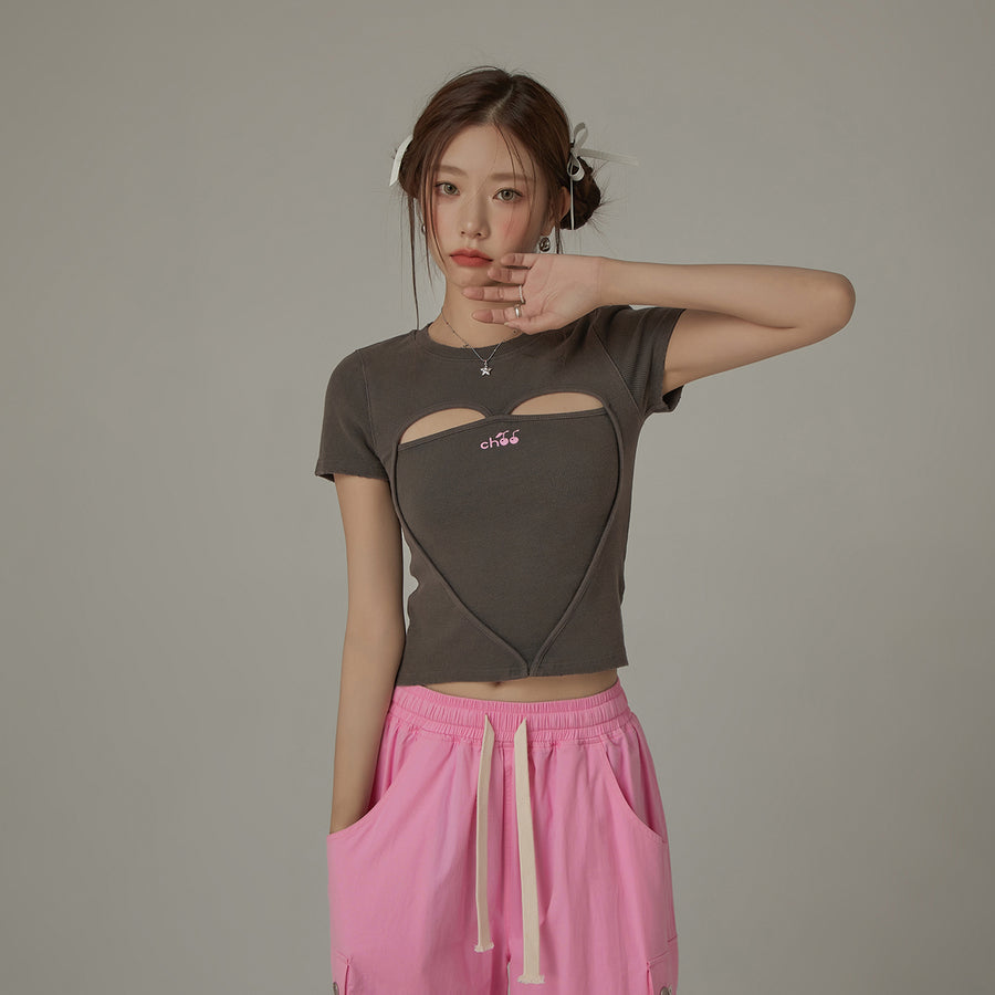 CHUU Logo Heart Cut Out Top