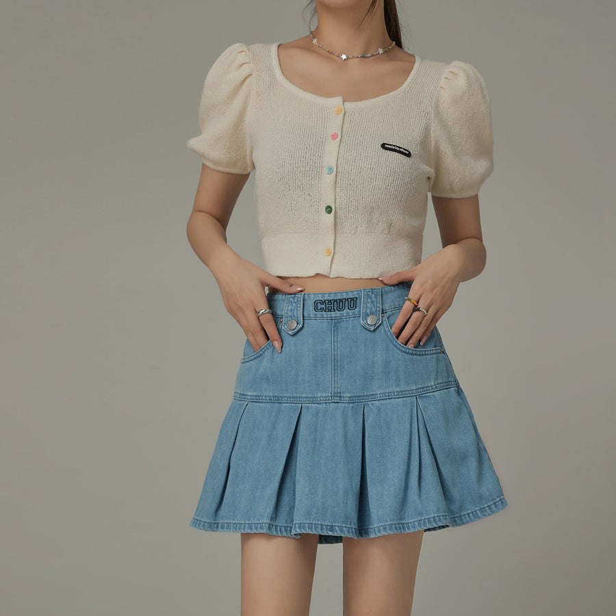 CHUU Denim Pleated Zipper Mini Skirt