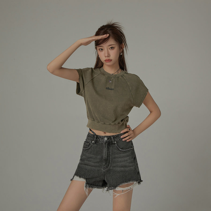 CHUU Vintage Washed Raglan Short Sleeve Top