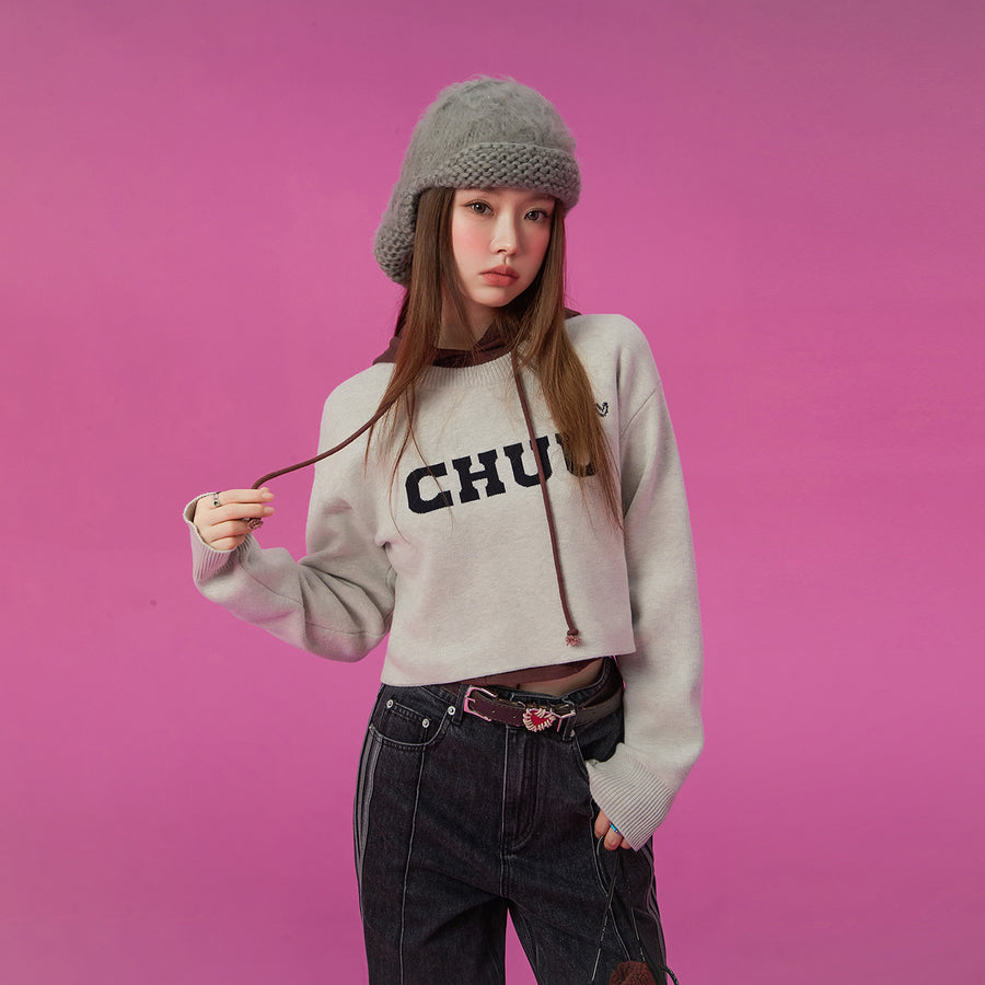 CHUU Simple Logo Crop Knit Top