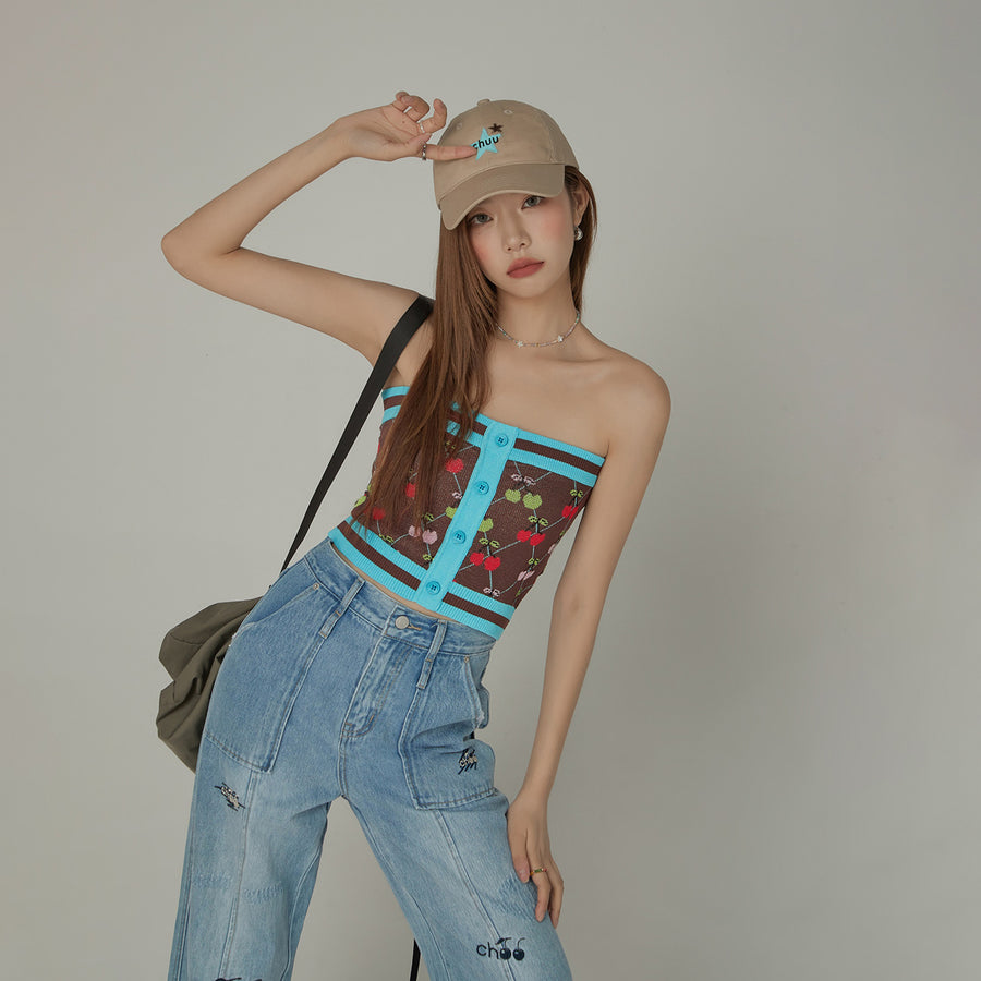 CHUU Cherry Argyle Colored Knit Tube Top