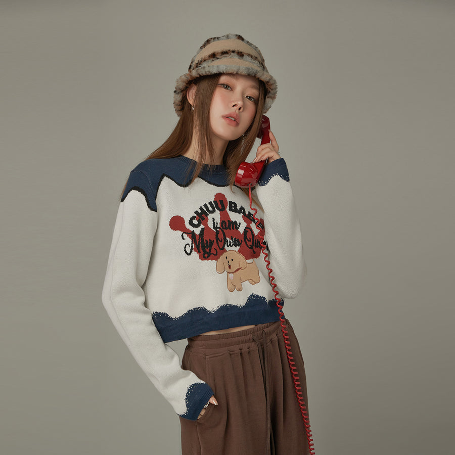 CHUU Puppy Color Lined Knit Sweater