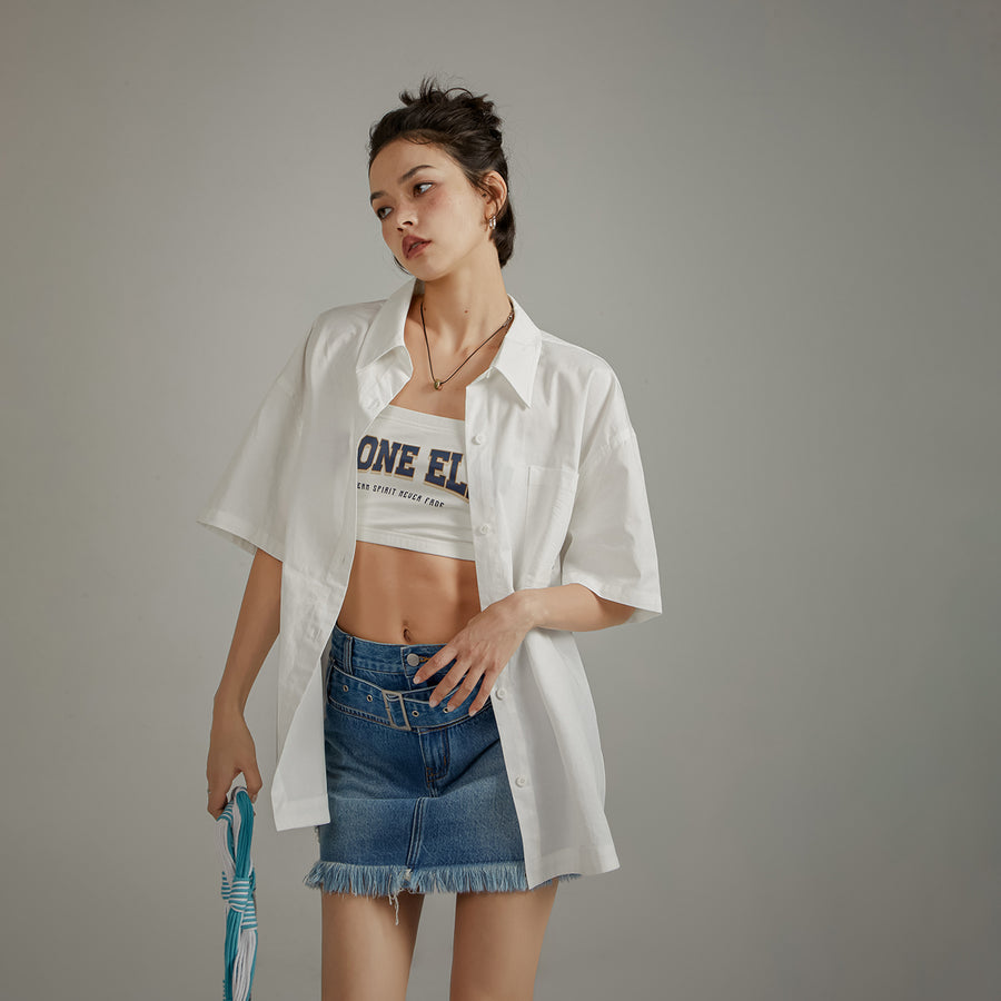 CHUU Noe Back Lettering Loose Fitting Shirt