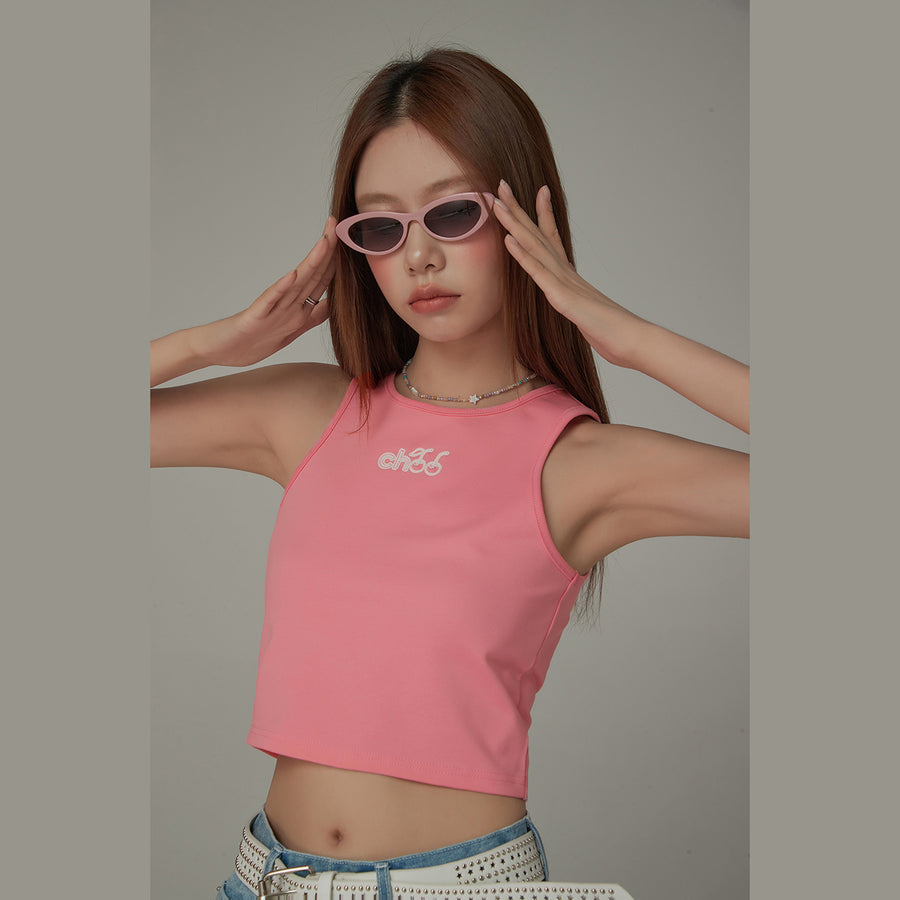 CHUU Chuu Cherry Back-Open Sleeveless Crop T-Shirt