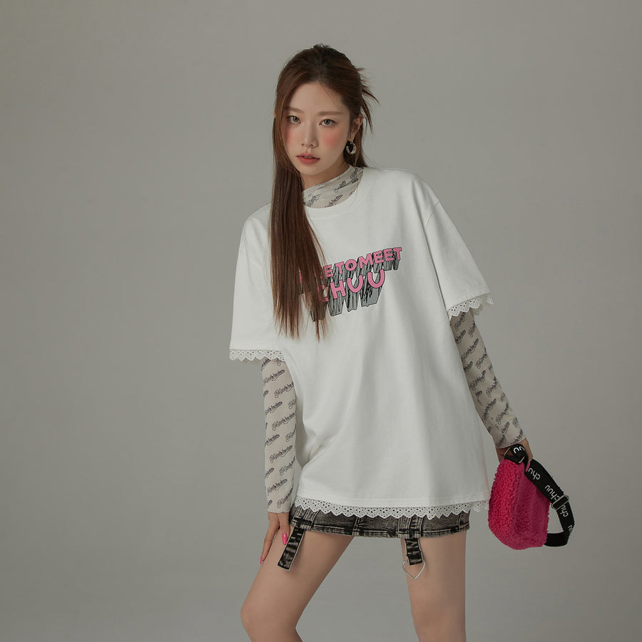 CHUU Logo Lace Loose Fit T-Shirt